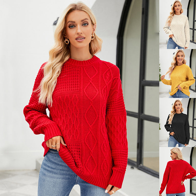 Casual Round-neck Pullover Sweater Winter Top for Women