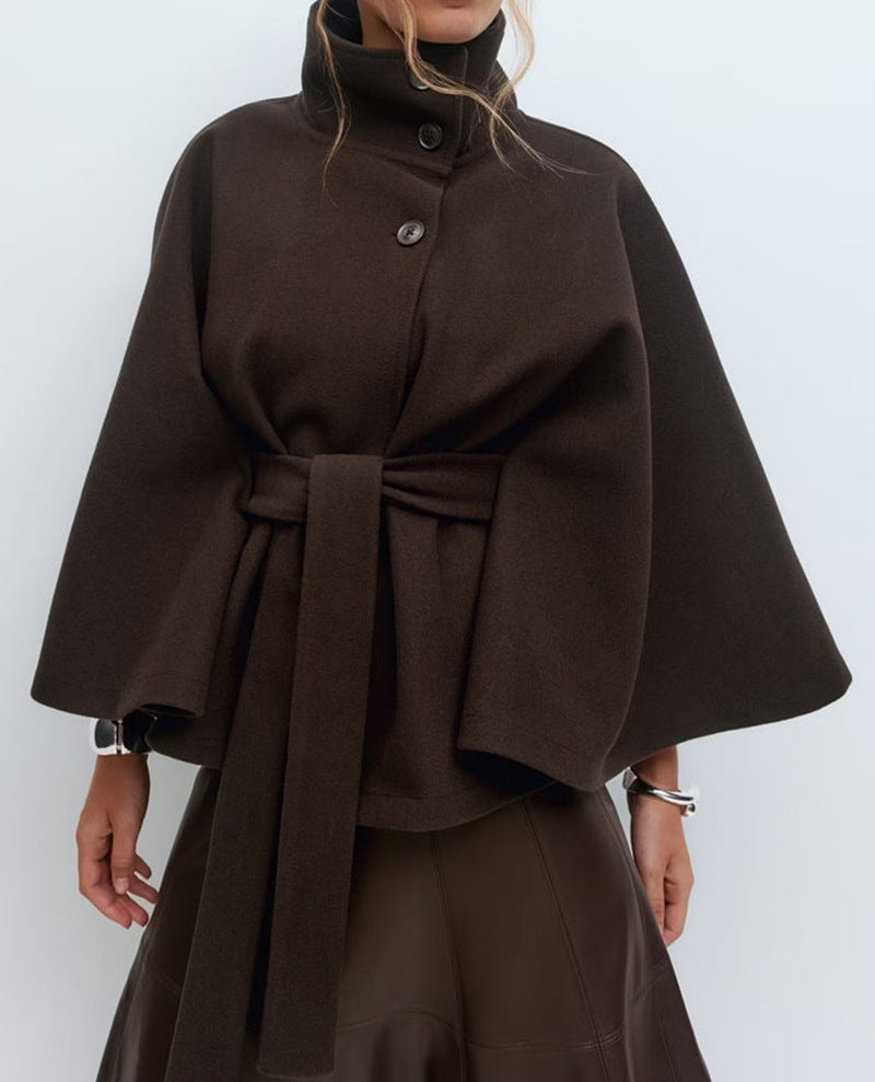Winter High Neck Batwing Sleeve Coat For Women Clothing