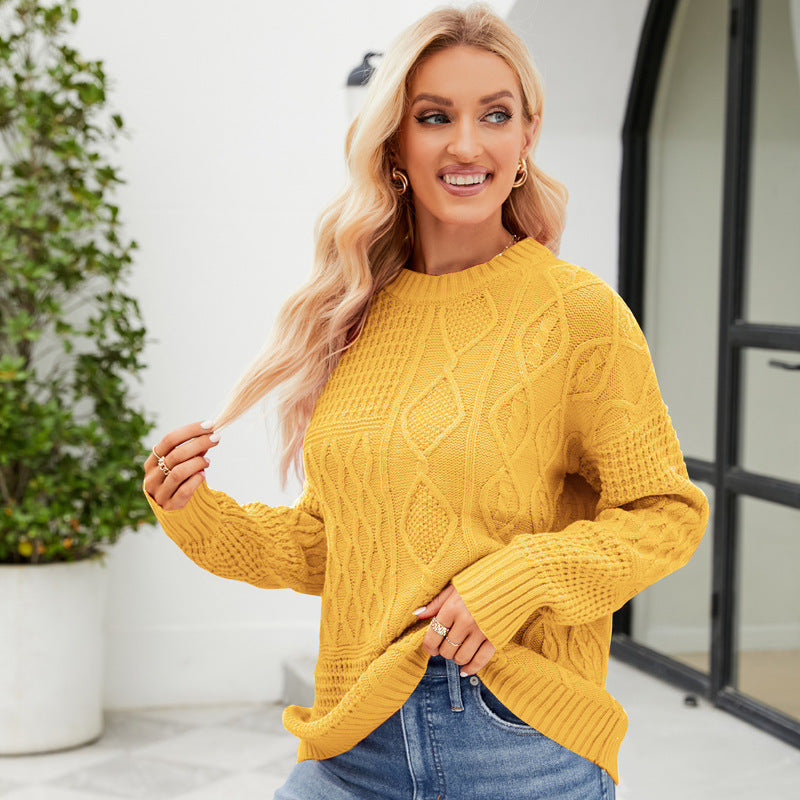Casual Round-neck Pullover Sweater Winter Top for Women