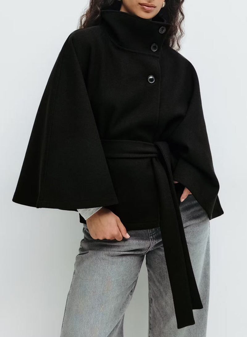 Winter High Neck Batwing Sleeve Coat For Women Clothing