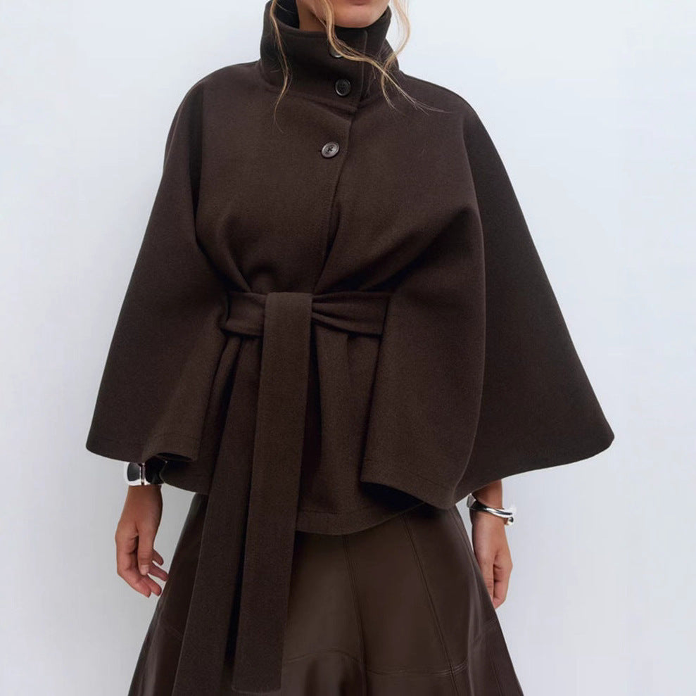 Winter High Neck Batwing Sleeve Coat For Women Clothing