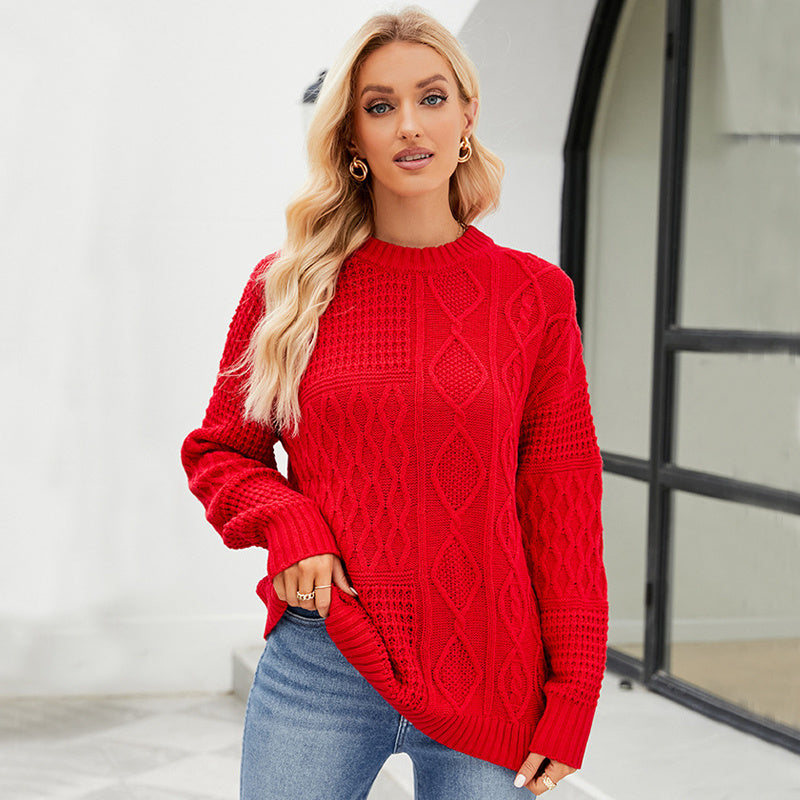 Casual Round-neck Pullover Sweater Winter Top for Women