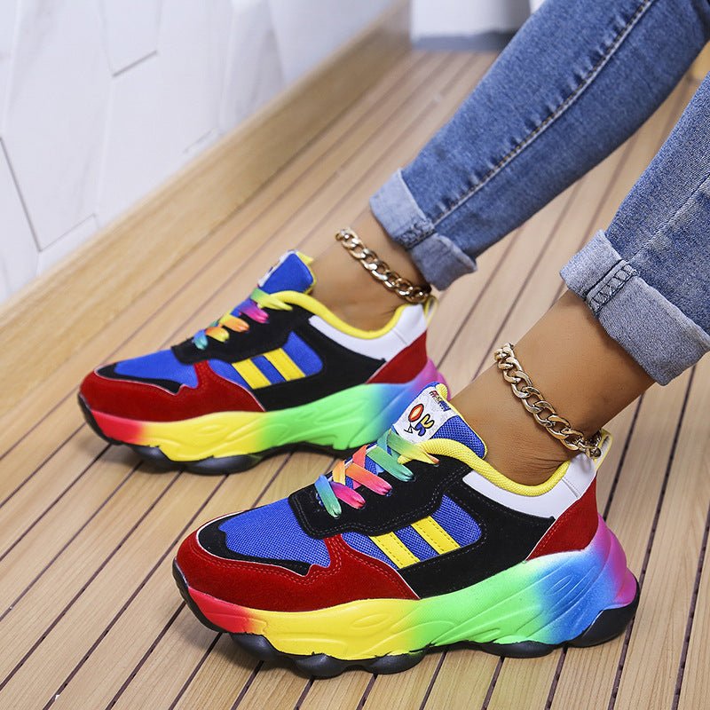 Women's Fashion Thick Bottom Colorful Front Lace - up Sneakers - AGB LuxeDrop