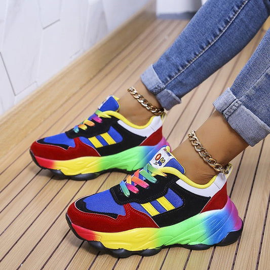 Women's Fashion Thick Bottom Colorful Front Lace - up Sneakers - AGB LuxeDrop