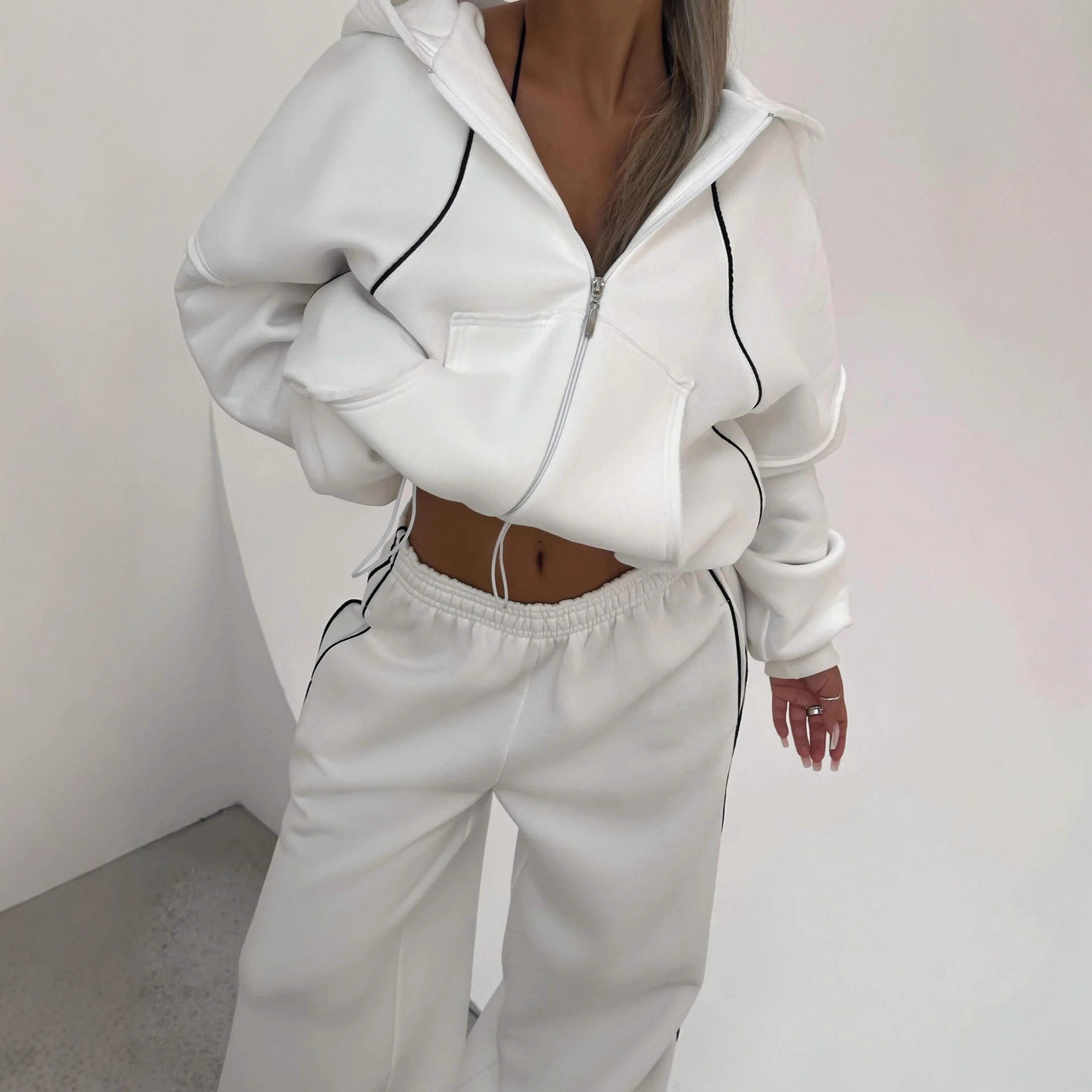 Athleisure Zip - up Long - sleeve Hoodie And Loose - fitting Sweatpants Set - AGB LuxeDrop