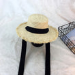 Flat - top raffia large - edge burred cotton ribbons with sunshade and sunscreen straw hat vacation beach hat tide - AGB LuxeDrop