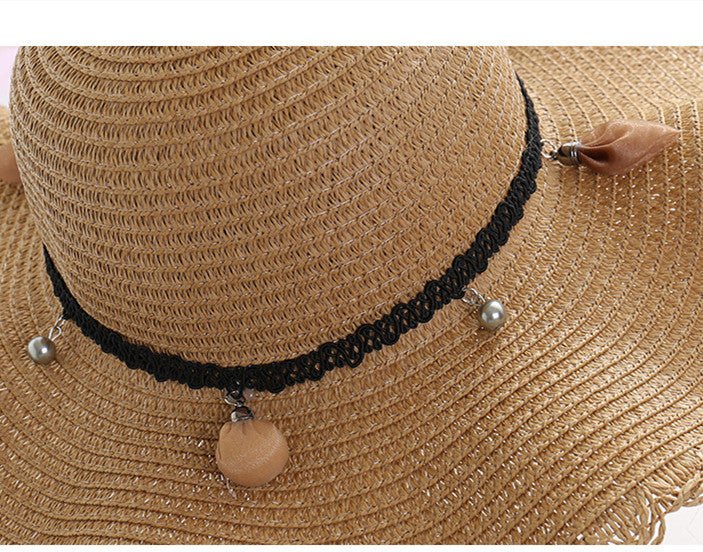 A Sunscreen Han Edition Big Beach Hat Wavy Skirt Together Leather Rope Weaving - AGB LuxeDrop