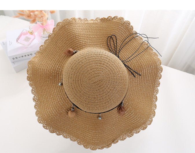 A Sunscreen Han Edition Big Beach Hat Wavy Skirt Together Leather Rope Weaving - AGB LuxeDrop