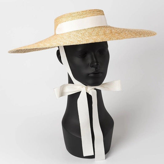 Simple And Fashionable Strappy Straw flat Top Straw Hat Sunshade Straw Straw Hat - AGB LuxeDrop