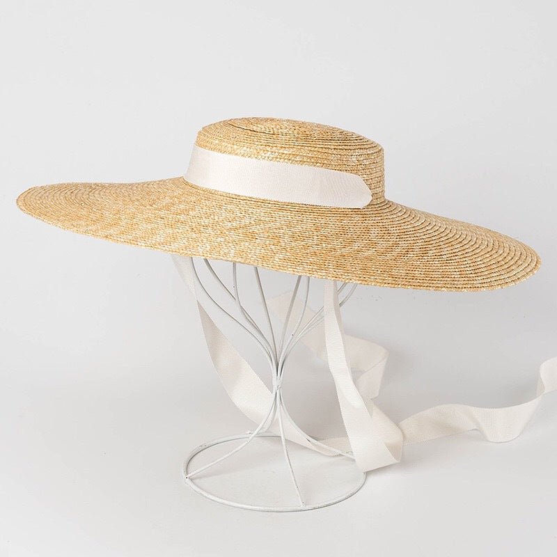 Simple And Fashionable Strappy Straw flat Top Straw Hat Sunshade Straw Straw Hat - AGB LuxeDrop