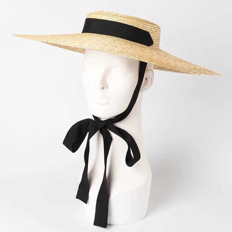 Simple And Fashionable Strappy Straw flat Top Straw Hat Sunshade Straw Straw Hat - AGB LuxeDrop