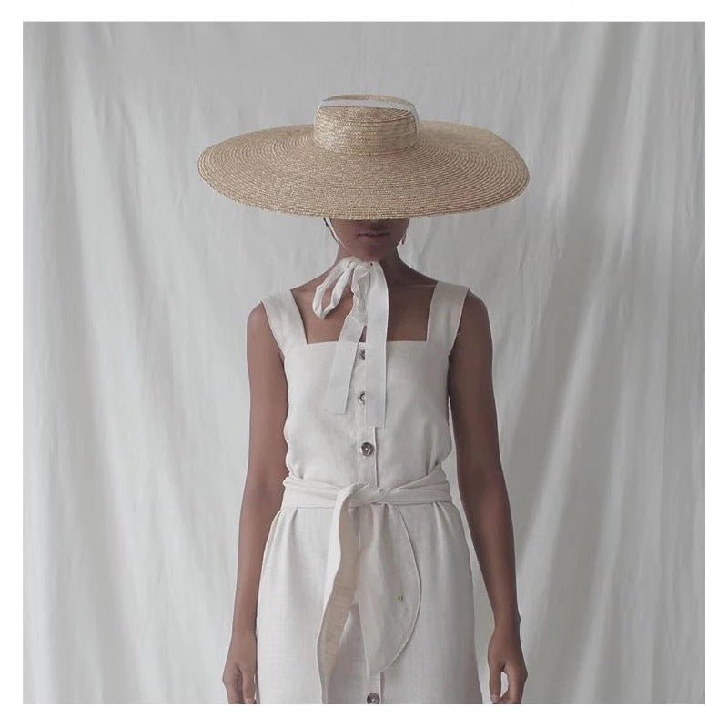 Simple And Fashionable Strappy Straw flat Top Straw Hat Sunshade Straw Straw Hat - AGB LuxeDrop