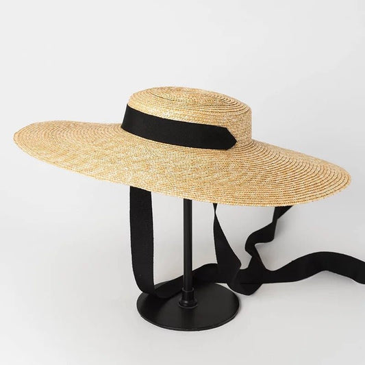 Simple And Fashionable Strappy Straw flat Top Straw Hat Sunshade Straw Straw Hat - AGB LuxeDrop
