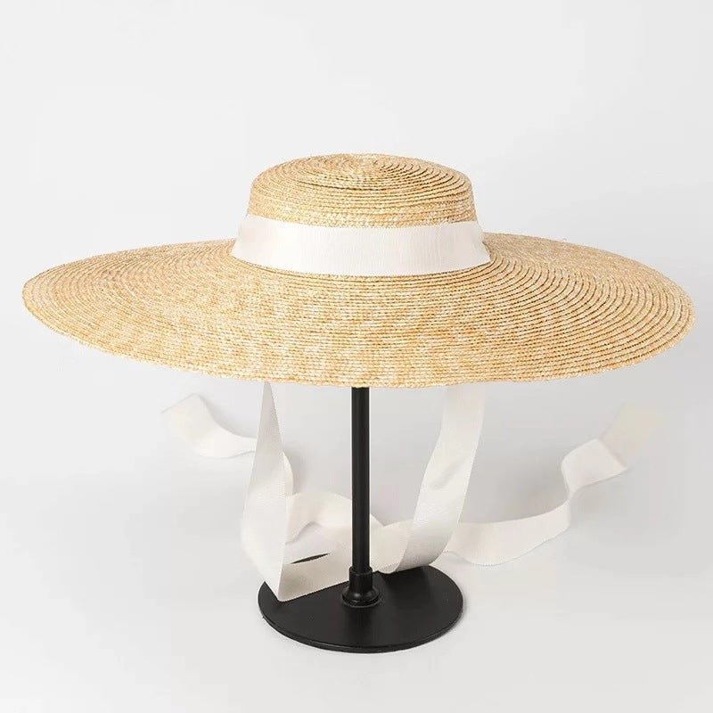 Simple And Fashionable Strappy Straw flat Top Straw Hat Sunshade Straw Straw Hat - AGB LuxeDrop