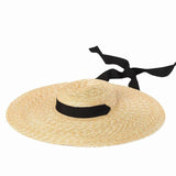 Simple And Fashionable Strappy Straw flat Top Straw Hat Sunshade Straw Straw Hat - AGB LuxeDrop