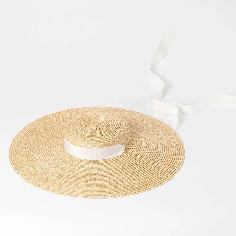 Simple And Fashionable Strappy Straw flat Top Straw Hat Sunshade Straw Straw Hat - AGB LuxeDrop