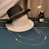French Retro Pearl Chain Flat Straw Hat Elegant Top Hat Female Spring And Summer - AGB LuxeDrop