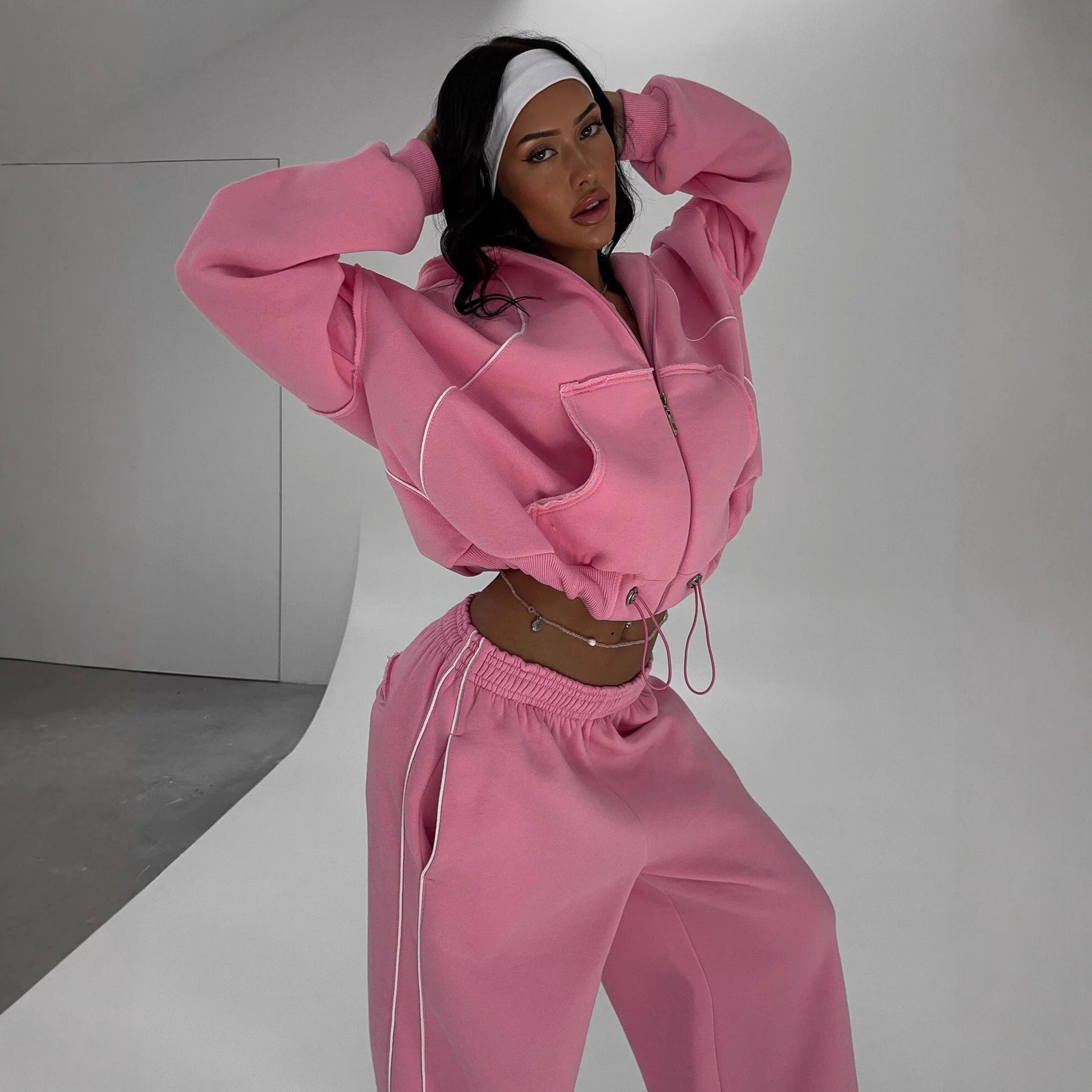 Athleisure Zip - up Long - sleeve Hoodie And Loose - fitting Sweatpants Set - AGB LuxeDrop