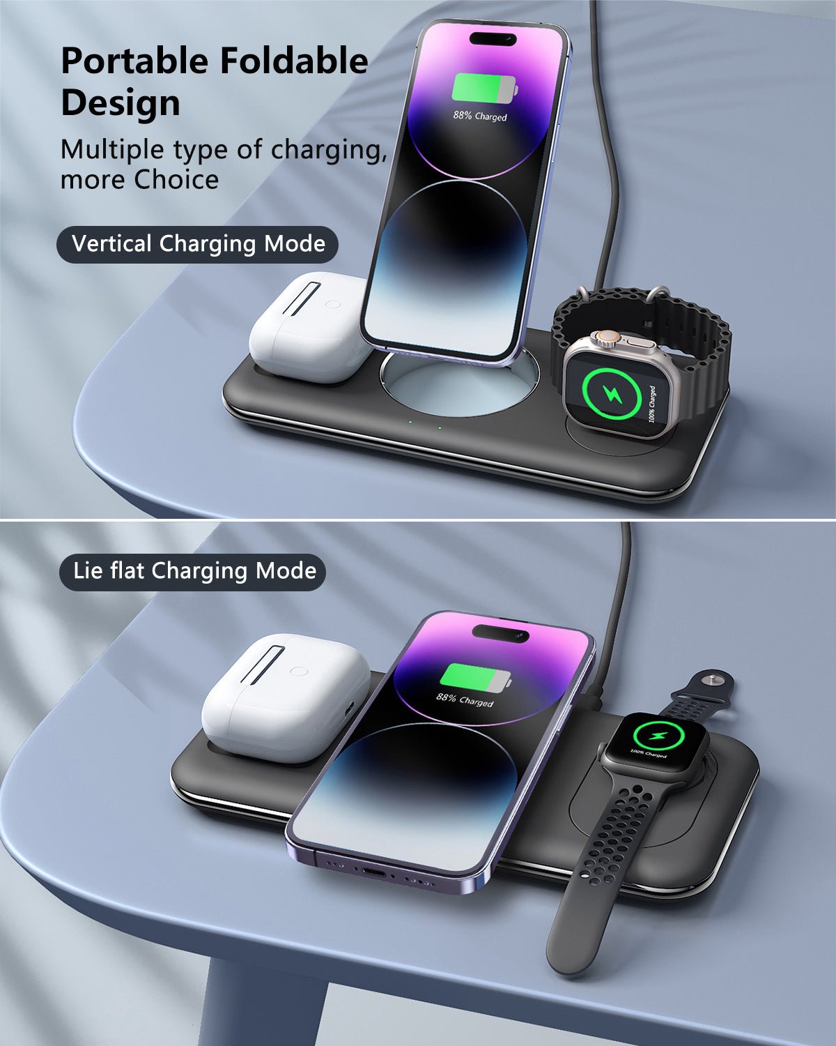 Folding Magnetic Wireless Charger Charger Desktop Bracket - AGB LuxeDrop