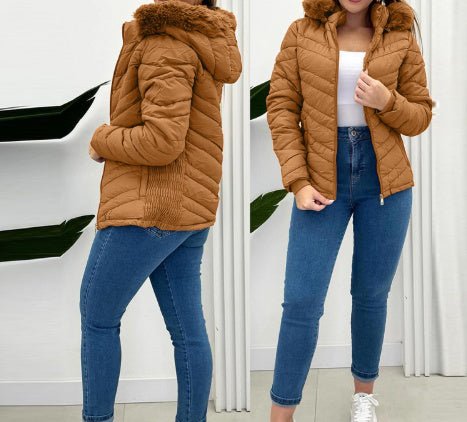 Cinched Hoodie With Fur Collar Short Jacket - AGB LuxeDrop
