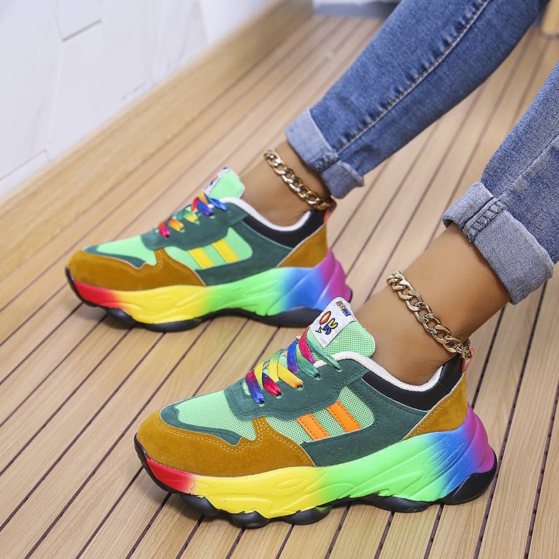 Women's Fashion Thick Bottom Colorful Front Lace - up Sneakers - AGB LuxeDrop