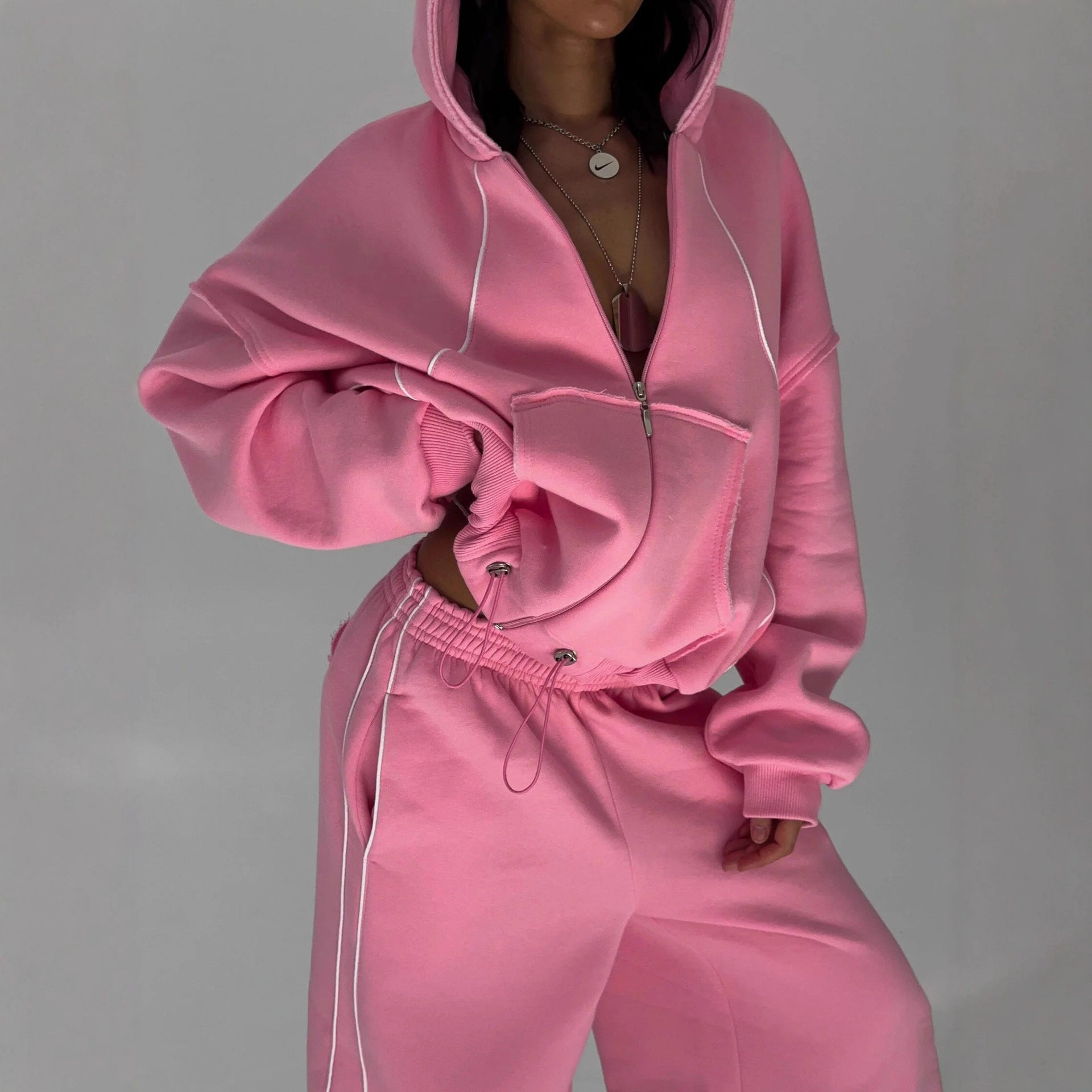Athleisure Zip - up Long - sleeve Hoodie And Loose - fitting Sweatpants Set - AGB LuxeDrop
