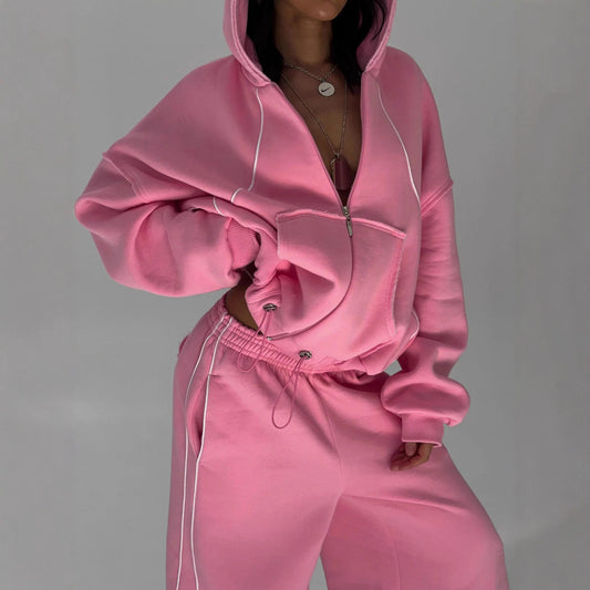 Athleisure Zip - up Long - sleeve Hoodie And Loose - fitting Sweatpants Set - AGB LuxeDrop