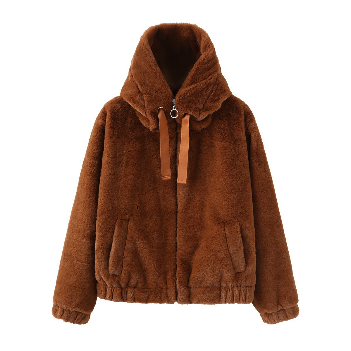 Plush Coat Hooded Long Sleeve Warm-keeping Cotton Clothing Short Top For Women