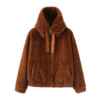 Plush Coat Hooded Long Sleeve Warm-keeping Cotton Clothing Short Top For Women