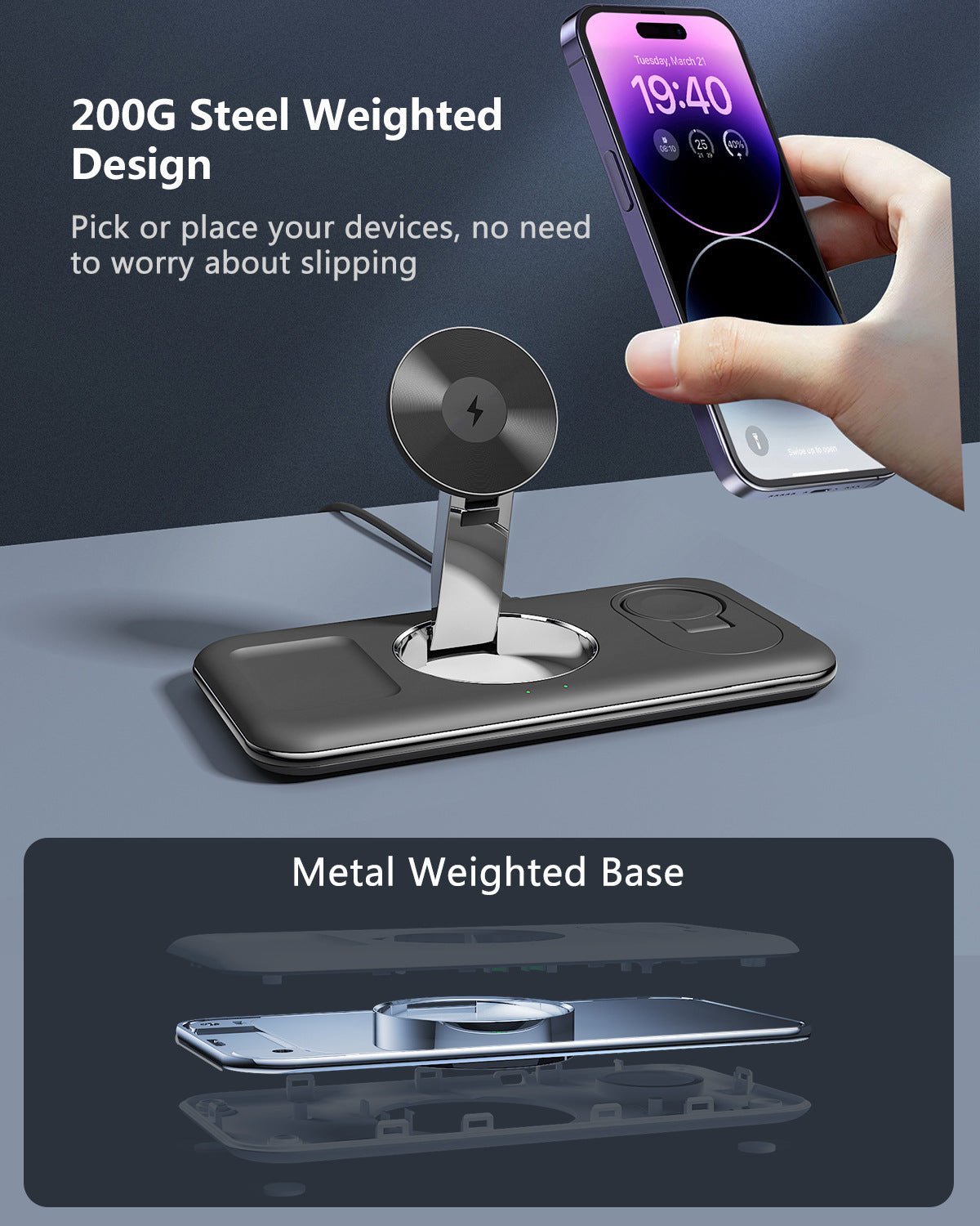 Folding Magnetic Wireless Charger Charger Desktop Bracket - AGB LuxeDrop