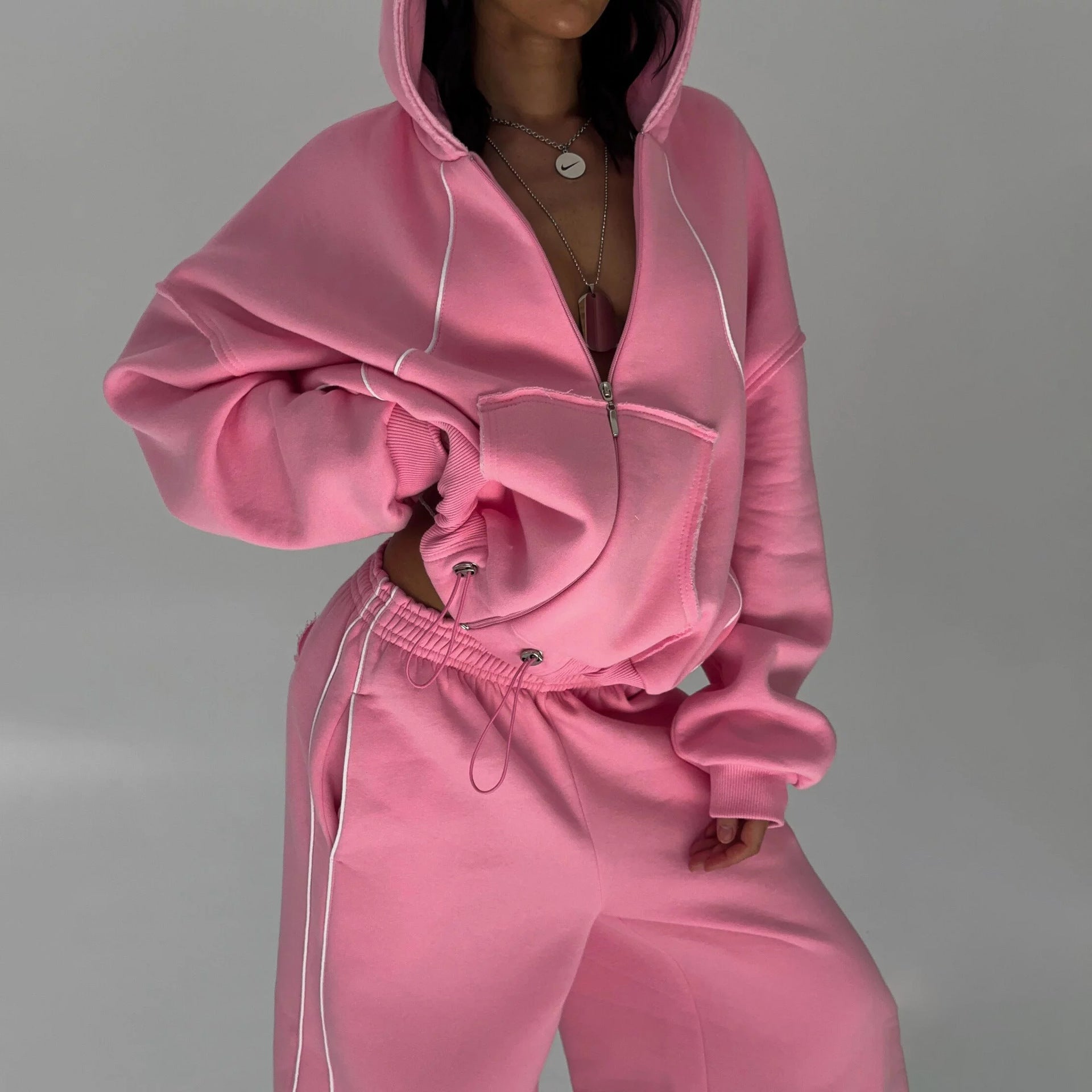 Athleisure Zip - up Long - sleeve Hoodie And Loose - fitting Sweatpants Set - AGB LuxeDrop