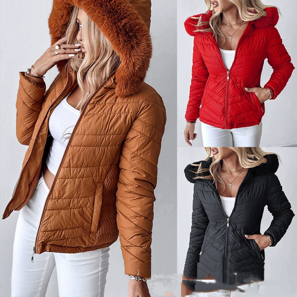 Cinched Hoodie With Fur Collar Short Jacket - AGB LuxeDrop