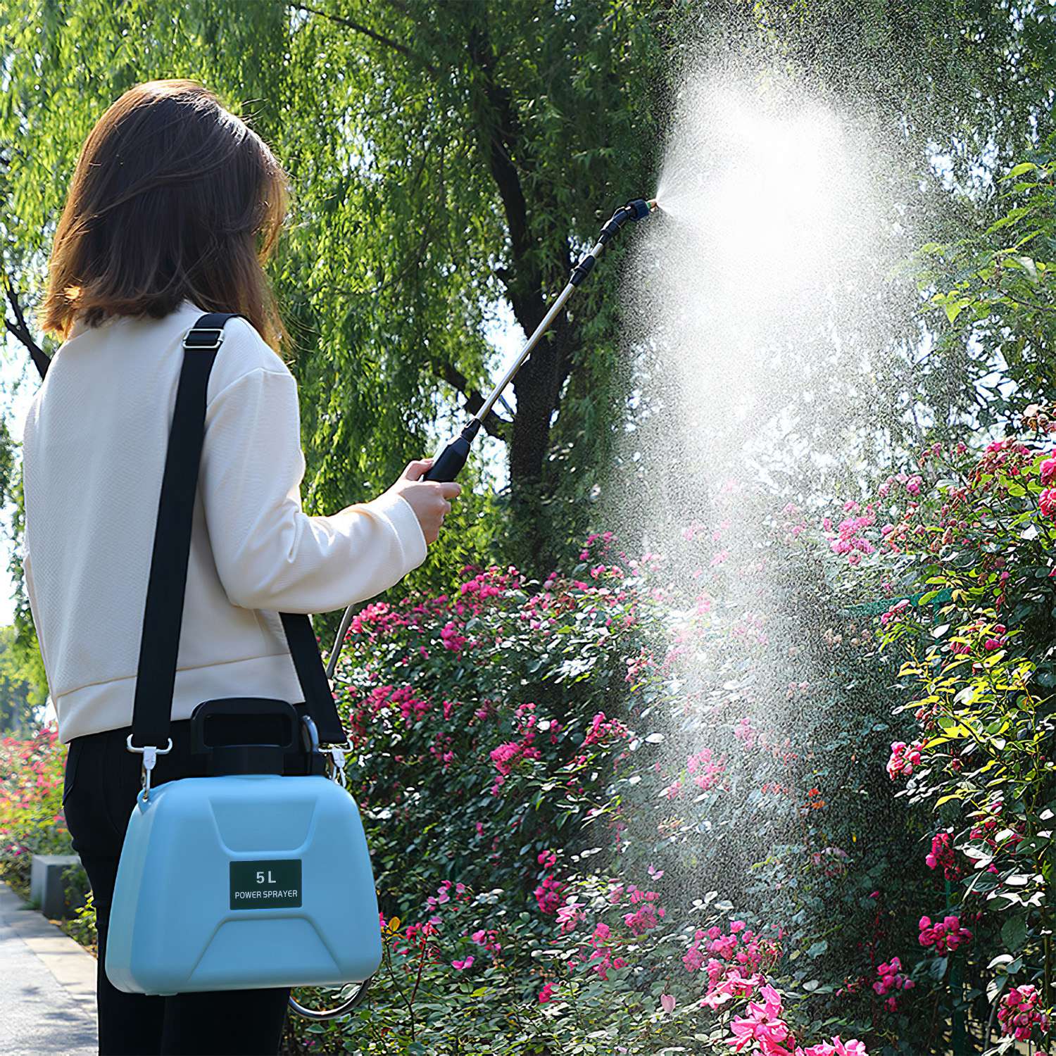 1Pc 1.3Gallon Electric Plant Sprayer Telescopic Rechargeable Garden Sprayer Automatic Handheld Sprayer With 3 Spray Spouts Shoulder Strap For Cleaning Sterilization