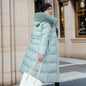 Winter Slim Long Jacket With Fur Hood And Belt For Women