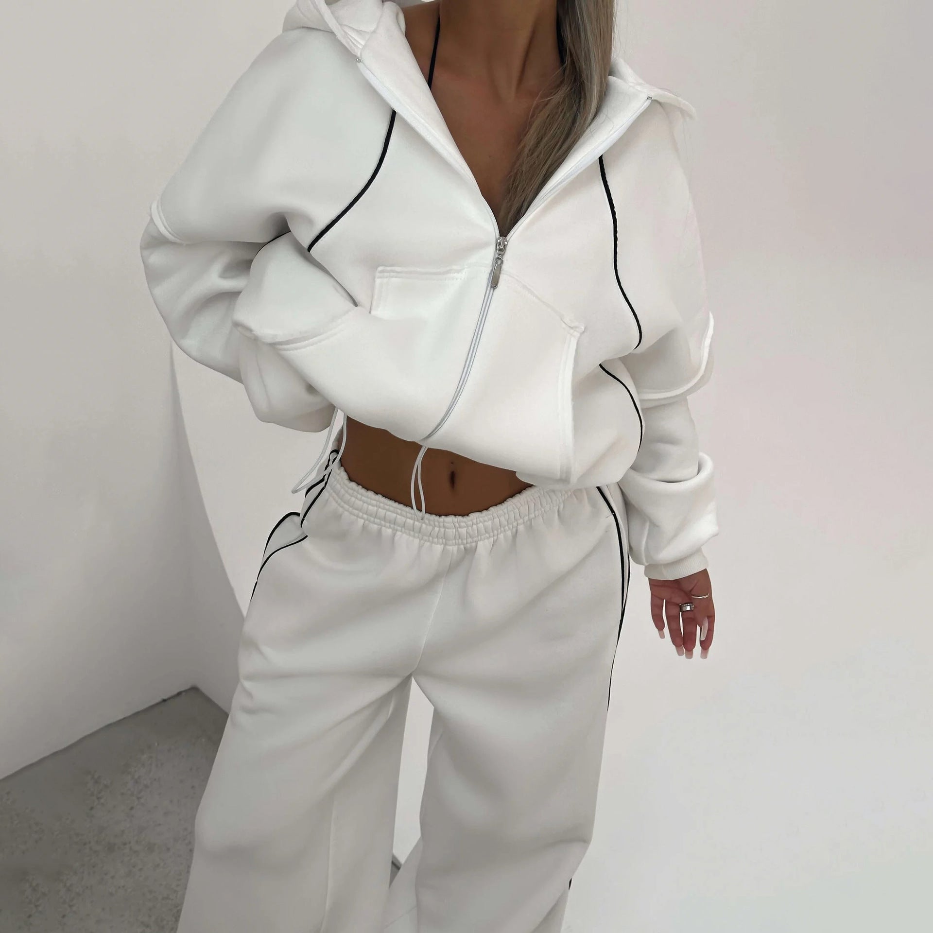 Athleisure Zip - up Long - sleeve Hoodie And Loose - fitting Sweatpants Set - AGB LuxeDrop