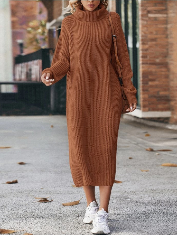 Winter Turtleneck Knitted Sweater Pullover Long Dresses For Women Clothing