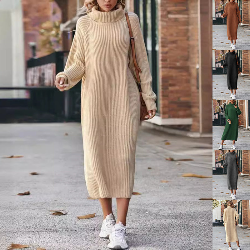 Winter Turtleneck Knitted Sweater Pullover Long Dresses For Women Clothing