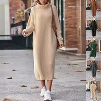 Winter Turtleneck Knitted Sweater Pullover Long Dresses For Women Clothing
