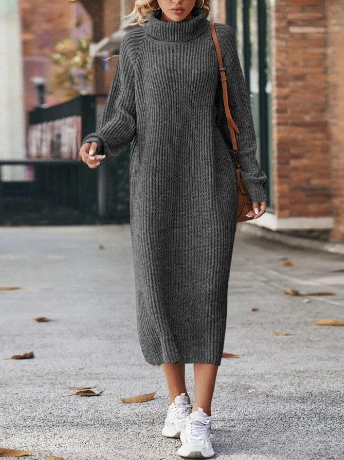 Winter Turtleneck Knitted Sweater Pullover Long Dresses For Women Clothing
