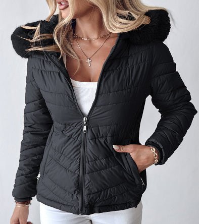 Cinched Hoodie With Fur Collar Short Jacket - AGB LuxeDrop