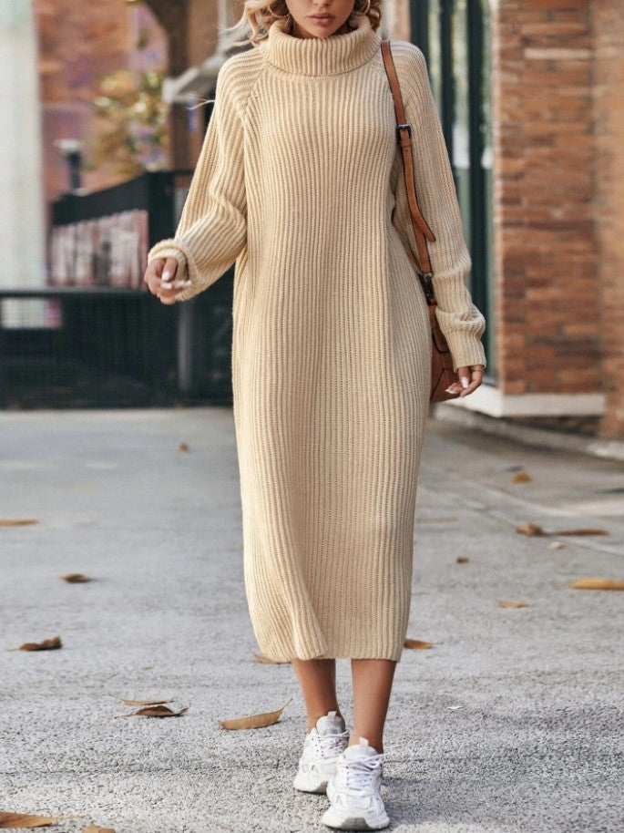 Winter Turtleneck Knitted Sweater Pullover Long Dresses For Women Clothing