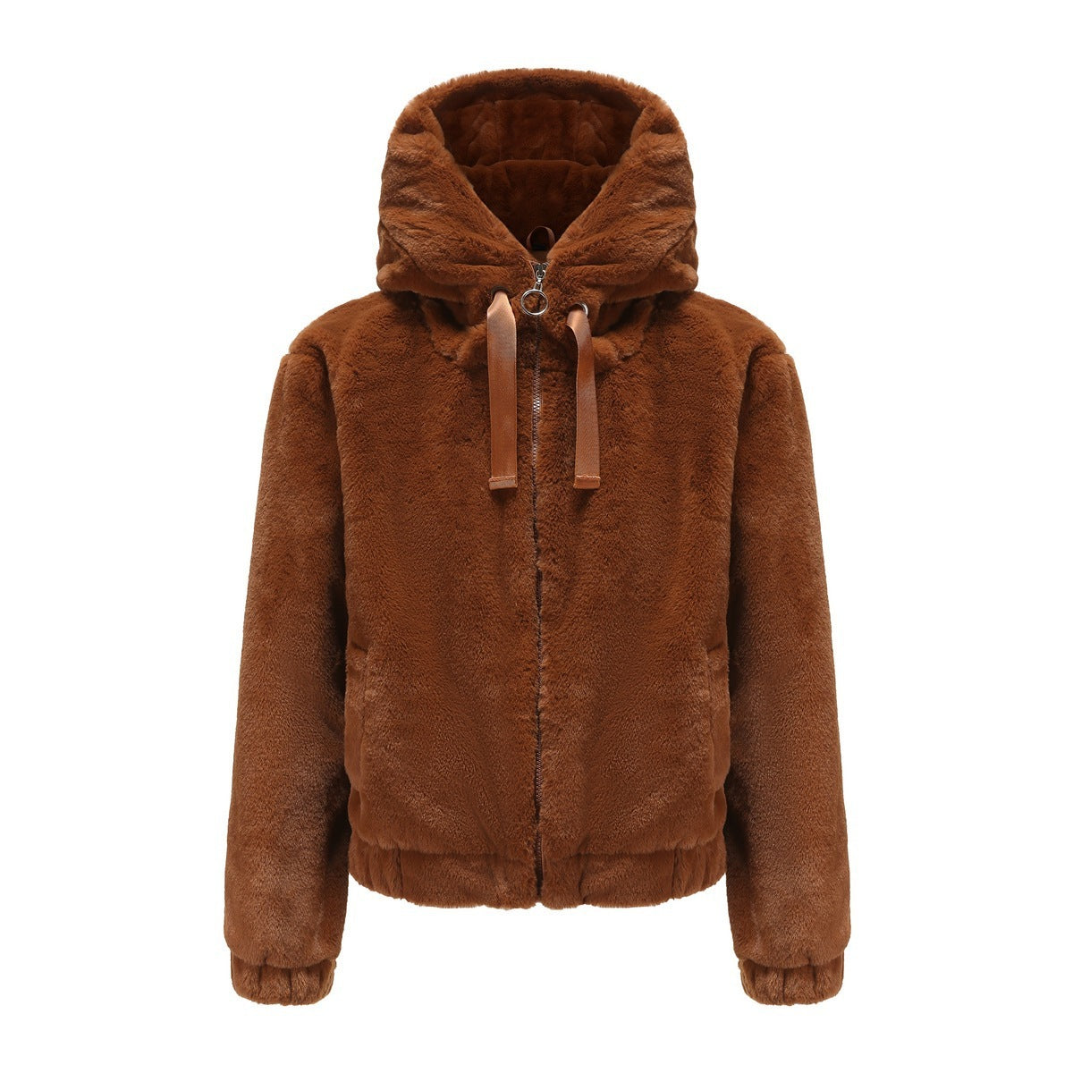 Plush Coat Hooded Long Sleeve Warm-keeping Cotton Clothing Short Top For Women