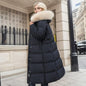 Winter Slim Long Jacket With Fur Hood And Belt For Women