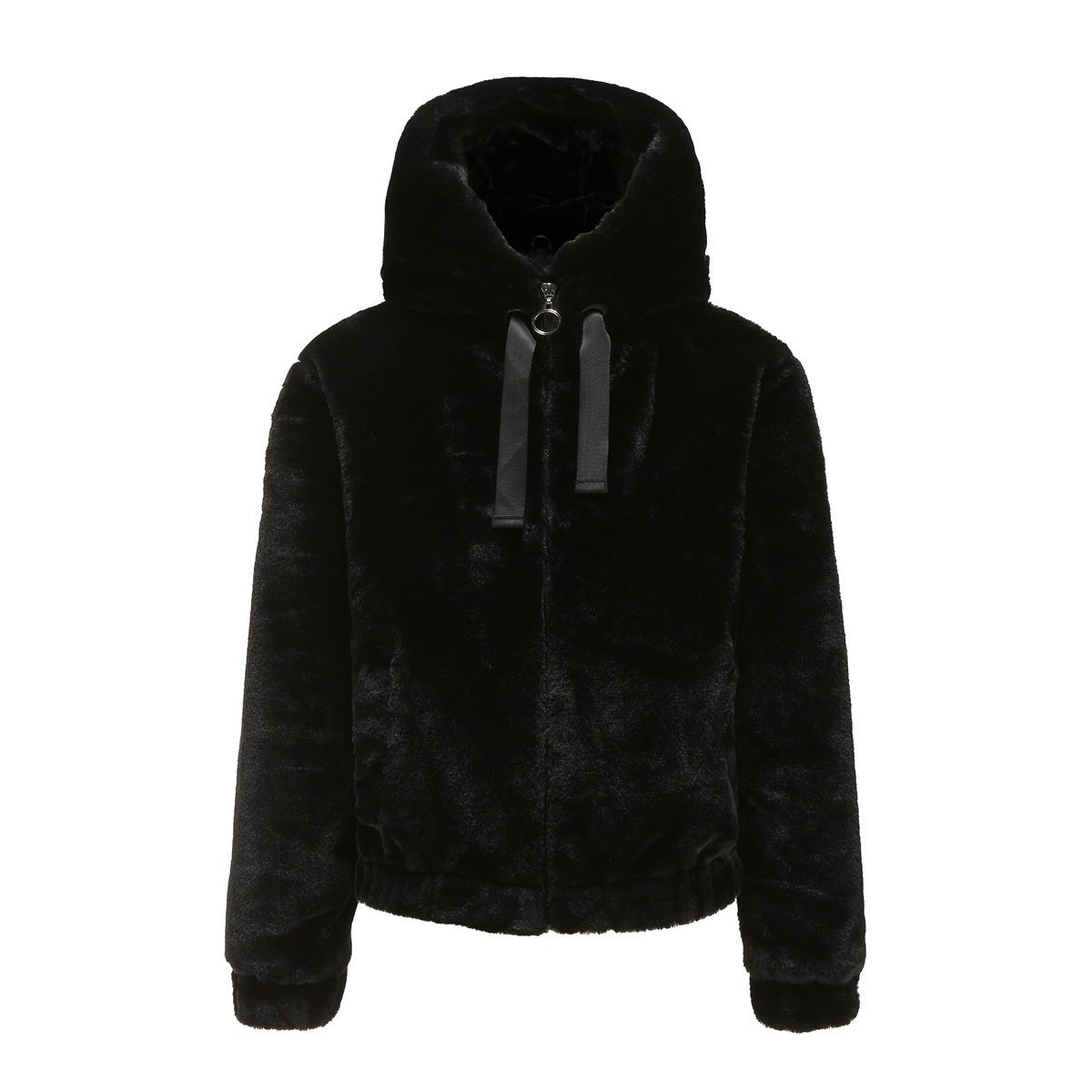 Plush Coat Hooded Long Sleeve Warm-keeping Cotton Clothing Short Top For Women