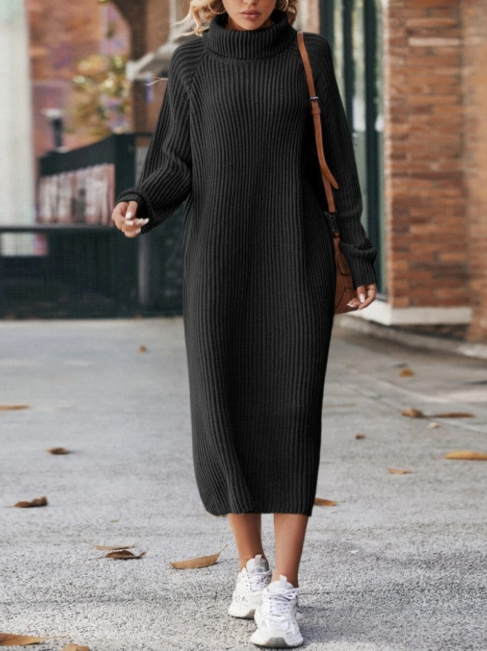 Winter Turtleneck Knitted Sweater Pullover Long Dresses For Women Clothing