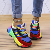 Women's Fashion Thick Bottom Colorful Front Lace - up Sneakers - AGB LuxeDrop